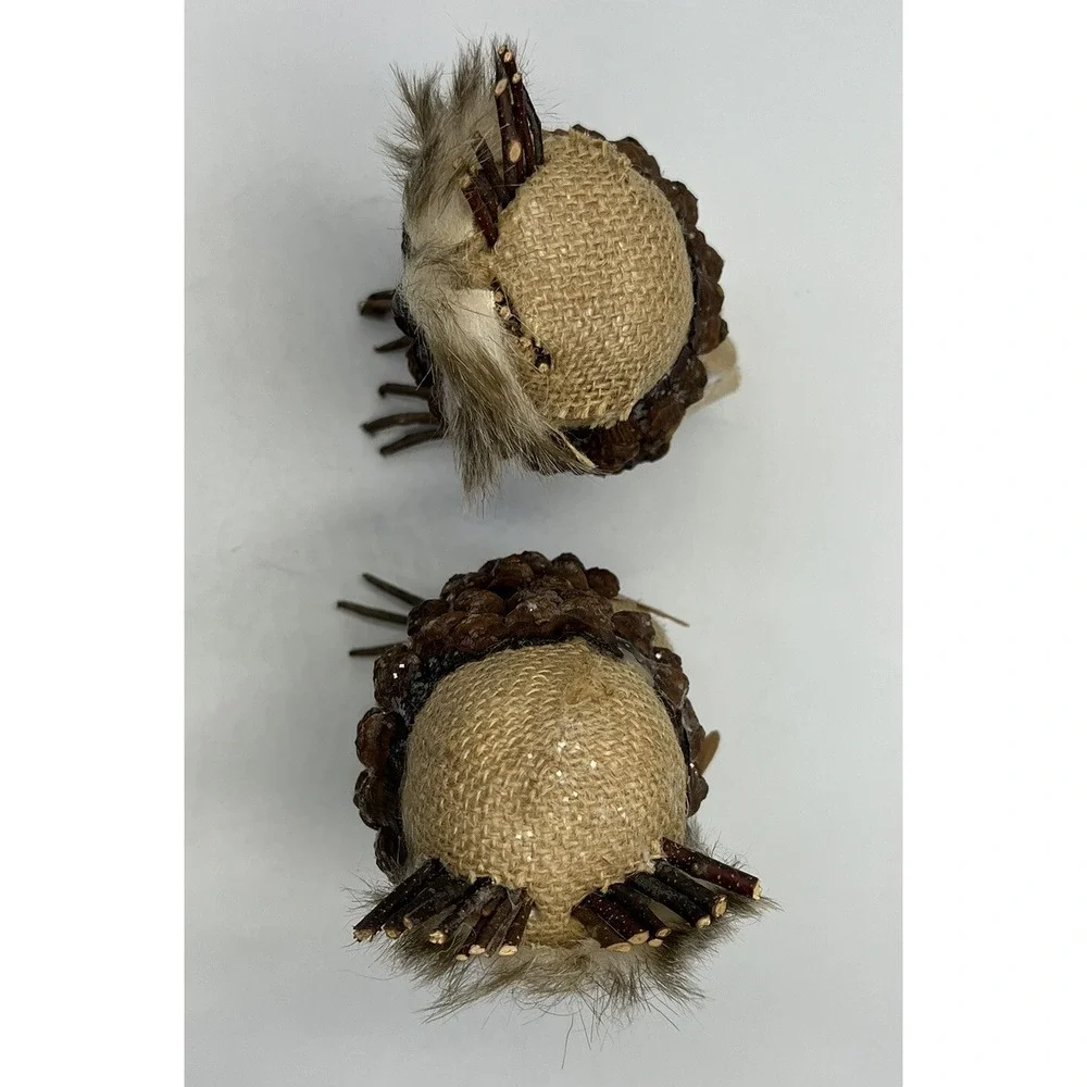 Pair of Pier 1 Owls Pinecones Sticks Twigs Feathers Figures Decor 6